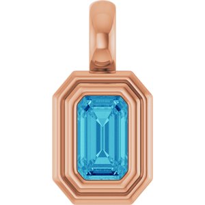 14K Rose Gold Natural Blue Zircon Charm/Pendant