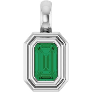 Sterling Silver Natural Emerald Charm/Pendant