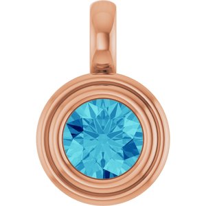 14K Rose Gold Natural Blue Zircon Charm/Pendant