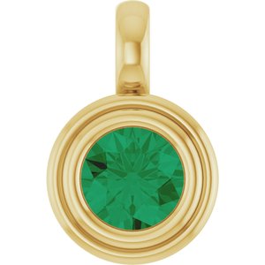 14K Yellow Gold Lab-Grown Emerald Charm/Pendant