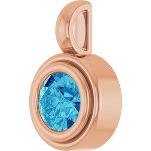 14K Rose Gold Natural Blue Zircon Charm/Pendant – image 2