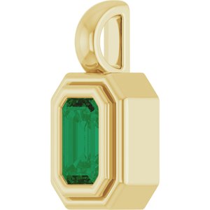 14K Yellow Gold Lab-Grown Emerald Charm/Pendant – image 2