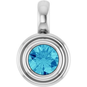 14K White Gold Natural Blue Zircon Charm/Pendant