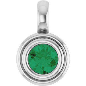 14K White Gold Lab-Grown Emerald Charm/Pendant