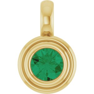 14K Yellow Gold Lab-Grown Emerald Charm/Pendant