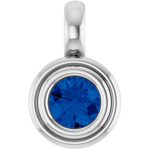 14K White Gold Lab-Grown Blue Sapphire Charm/Pendant