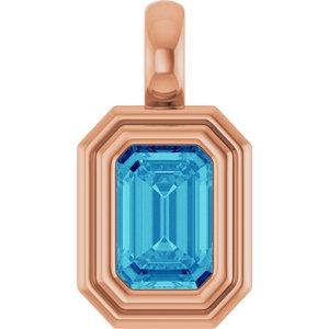 14K Rose Gold Natural Blue Zircon Charm/Pendant