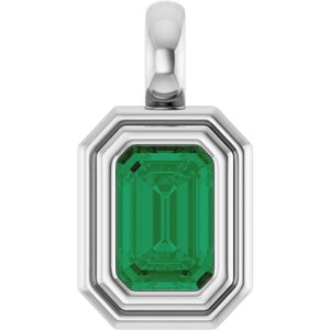 Platinum Lab-Grown Emerald Charm/Pendant