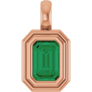 14K Rose Gold Lab-Grown Emerald Charm/Pendant
