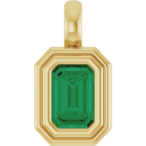 14K Yellow Gold Lab-Grown Emerald Charm/Pendant