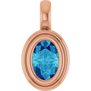 14K Rose Gold Natural Blue Zircon Charm/Pendant