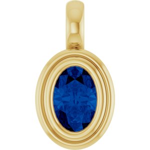 14K Yellow Gold Lab-Grown Blue Sapphire Charm/Pendant