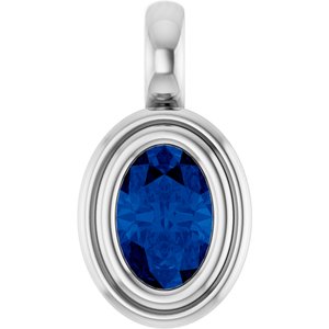 14K White Gold Natural Blue Sapphire Charm/Pendant