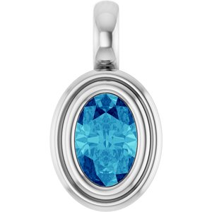14K White Gold Natural Blue Zircon Charm/Pendant