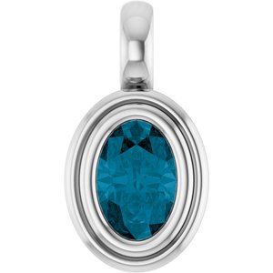 Platinum Natural London Blue Topaz Charm/Pendant