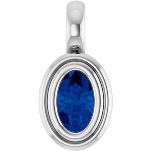 14K White Gold Lab-Grown Blue Sapphire Charm/Pendant