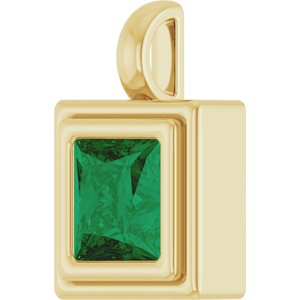 14K Yellow Gold Lab-Grown Emerald Charm/Pendant – image 2