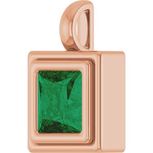 14K Rose Gold Lab-Grown Emerald Charm/Pendant – image 2