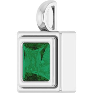 14K White Gold Lab-Grown Emerald Charm/Pendant – image 2