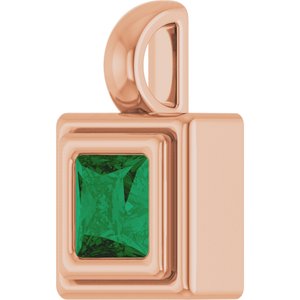 14K Rose Gold Lab-Grown Emerald Charm/Pendant – image 2