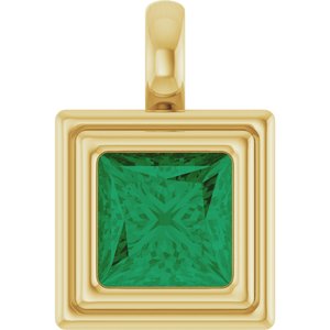 14K Yellow Gold Lab-Grown Emerald Charm/Pendant