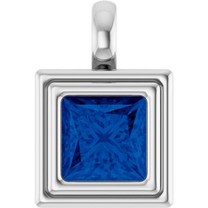 Sterling Silver Lab-Grown Blue Sapphire Charm/Pendant