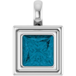 Platinum Natural London Blue Topaz Charm/Pendant
