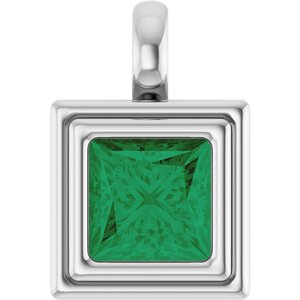 14K White Gold Lab-Grown Emerald Charm/Pendant