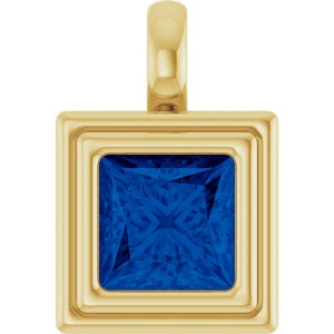 14K Yellow Gold Lab-Grown Blue Sapphire Charm/Pendant