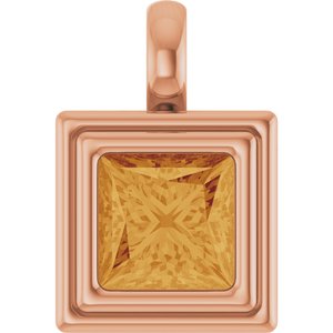 14K Rose Gold Natural Citrine Charm/Pendant