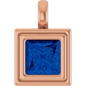 14K Rose Gold Lab-Grown Blue Sapphire Charm/Pendant