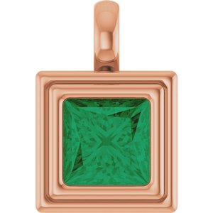 14K Rose Gold Lab-Grown Emerald Charm/Pendant