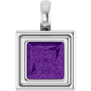14K White Gold Natural Amethyst Charm/Pendant