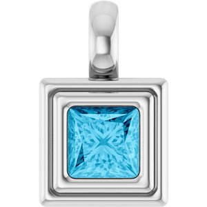 14K White Gold Natural Aquamarine Charm/Pendant