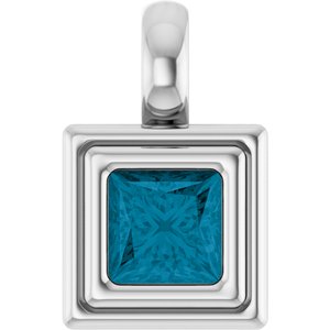 Platinum Natural London Blue Topaz Charm/Pendant