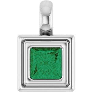 Platinum Lab-Grown Emerald Charm/Pendant