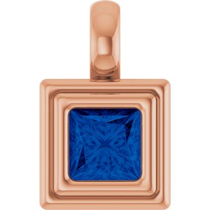 14K Rose Gold Natural Blue Sapphire Charm/Pendant