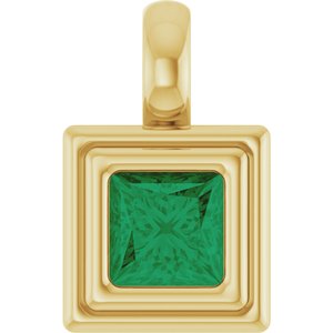 14K Yellow Gold Lab-Grown Emerald Charm/Pendant