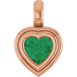 14K Rose Gold Lab-Grown Emerald Charm/Pendant