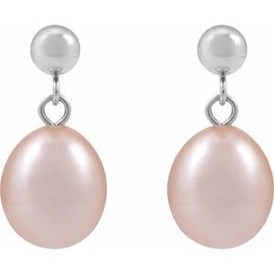 14K White Gold Cultured Pink Freshwater Pearl Earrings