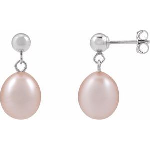 14K White Gold Cultured Pink Freshwater Pearl Earrings