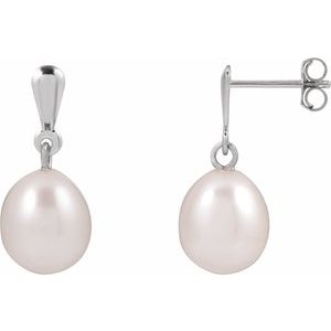 14K White Gold Cultured White Freshwater Pearl Earrings