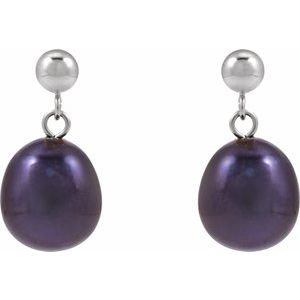 14K White Gold Cultured Black Freshwater Pearl Earrings