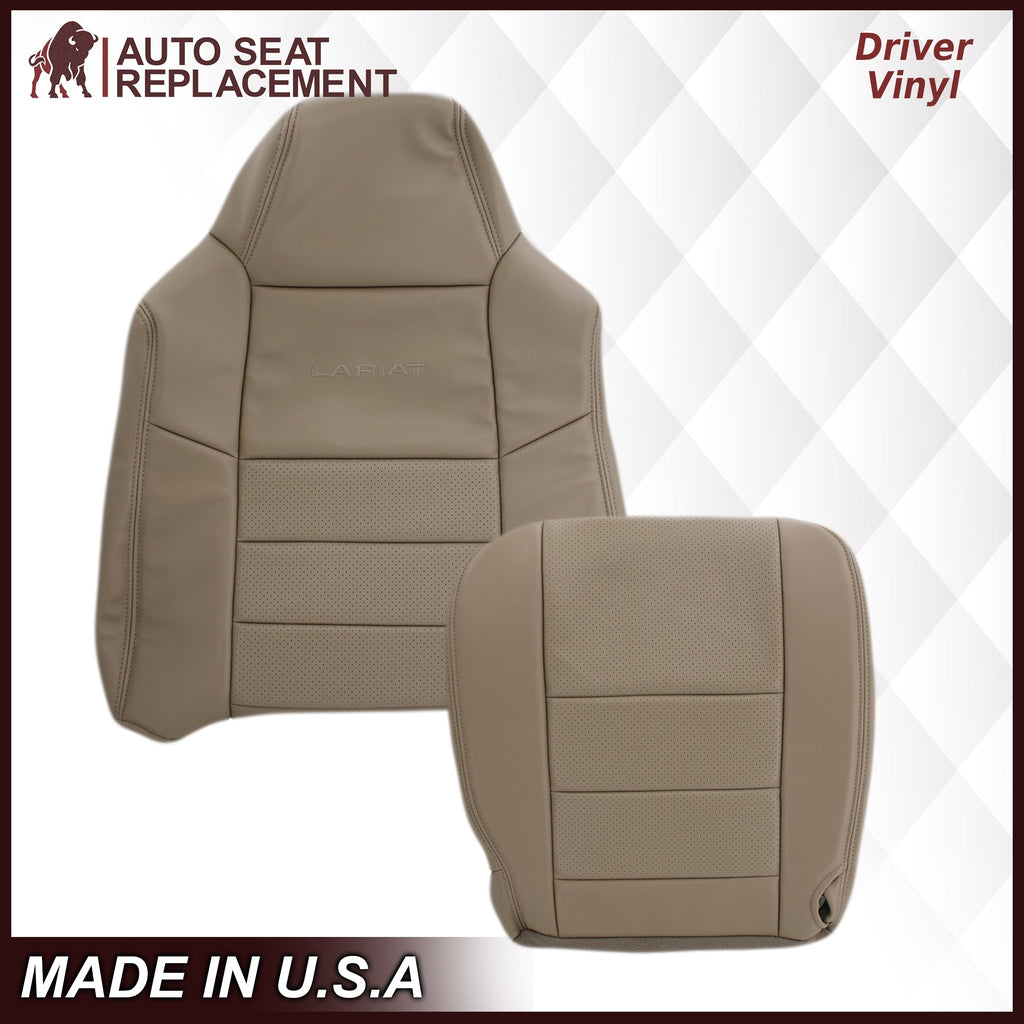 2002-2003 Ford F250 F350 Lariat Perforated Seat Cover in Tan: Choose Leather or Vinyl