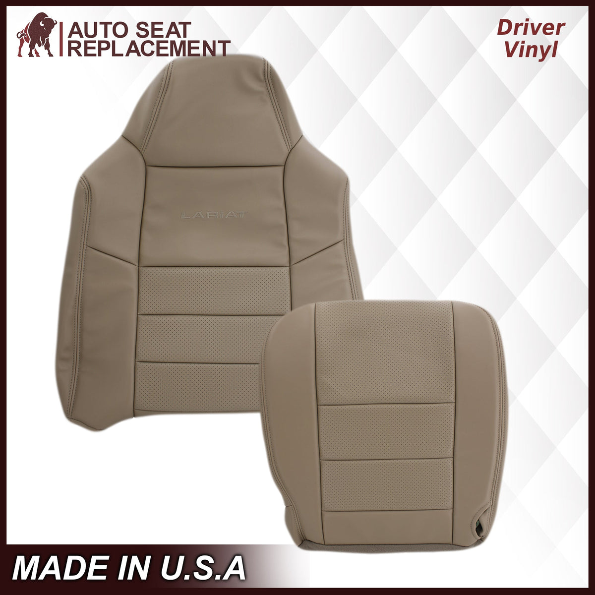 2002-2003 Ford F250 F350 Lariat Perforated Seat Cover in Tan: Choose Leather or Vinyl
