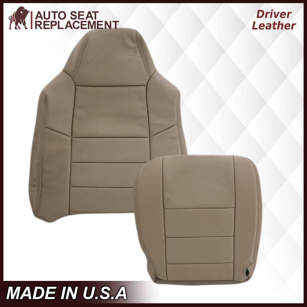 2002-2003 Ford F250 F350 Lariat Perforated Seat Cover in Tan: Choose Leather or Vinyl