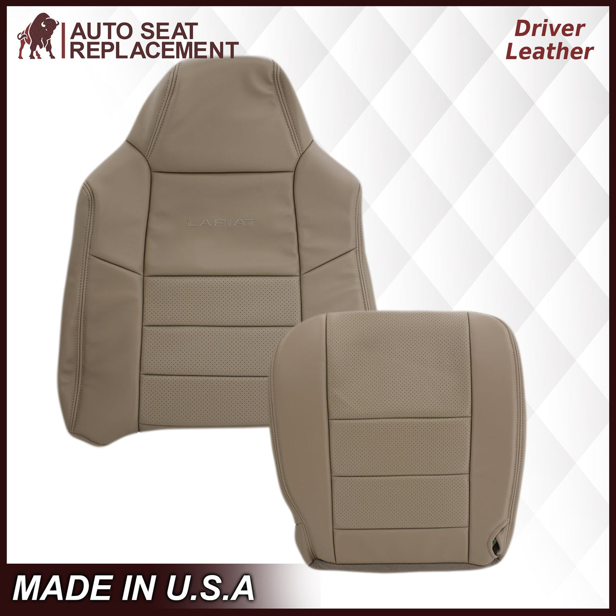 2002-2003 Ford F250 F350 Lariat Perforated Seat Cover in Tan: Choose Leather or Vinyl