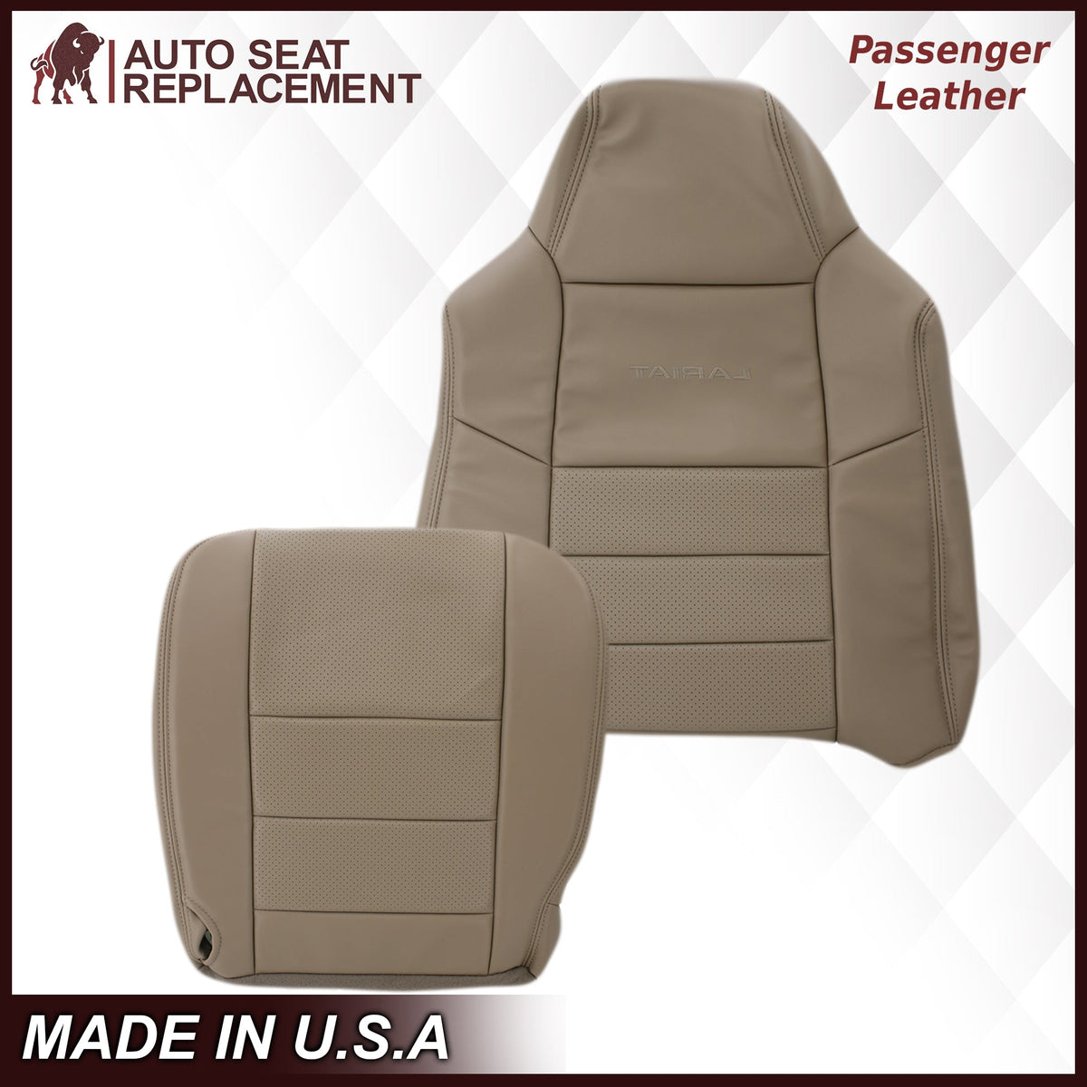 2002-2003 Ford F250 F350 Lariat Perforated Seat Cover in Tan: Choose Leather or Vinyl