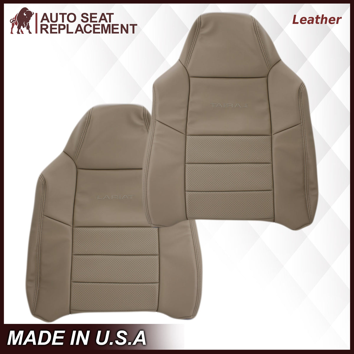 2002-2003 Ford F250 F350 Lariat Perforated Seat Cover in Tan: Choose Leather or Vinyl