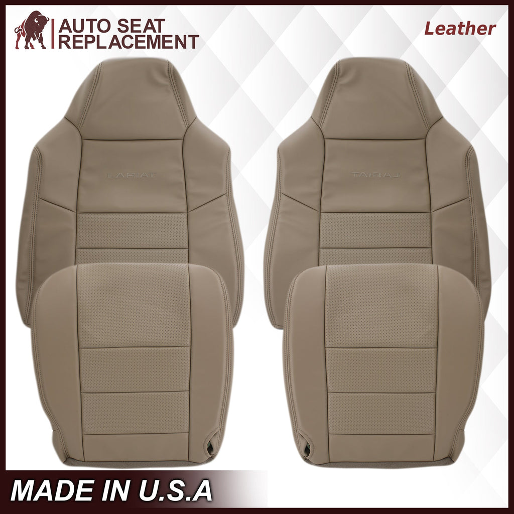 2002-2003 Ford F250 F350 Lariat Perforated Seat Cover in Tan: Choose Leather or Vinyl